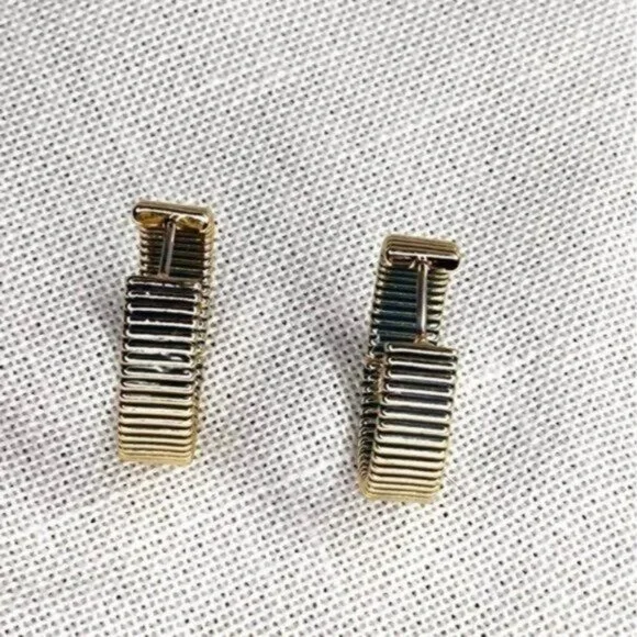 Gorjana Hoop Earrings Catalina Enamel 18k Gold Plated Navy Striped - Picture 8 of 13